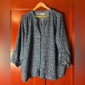 JACHS Girlfriend Navy Floral Blouse With 3/4 Sleeves Size XXL
